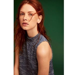 NWT Indigo Mockneck Crop Tank Top / Blue Striped